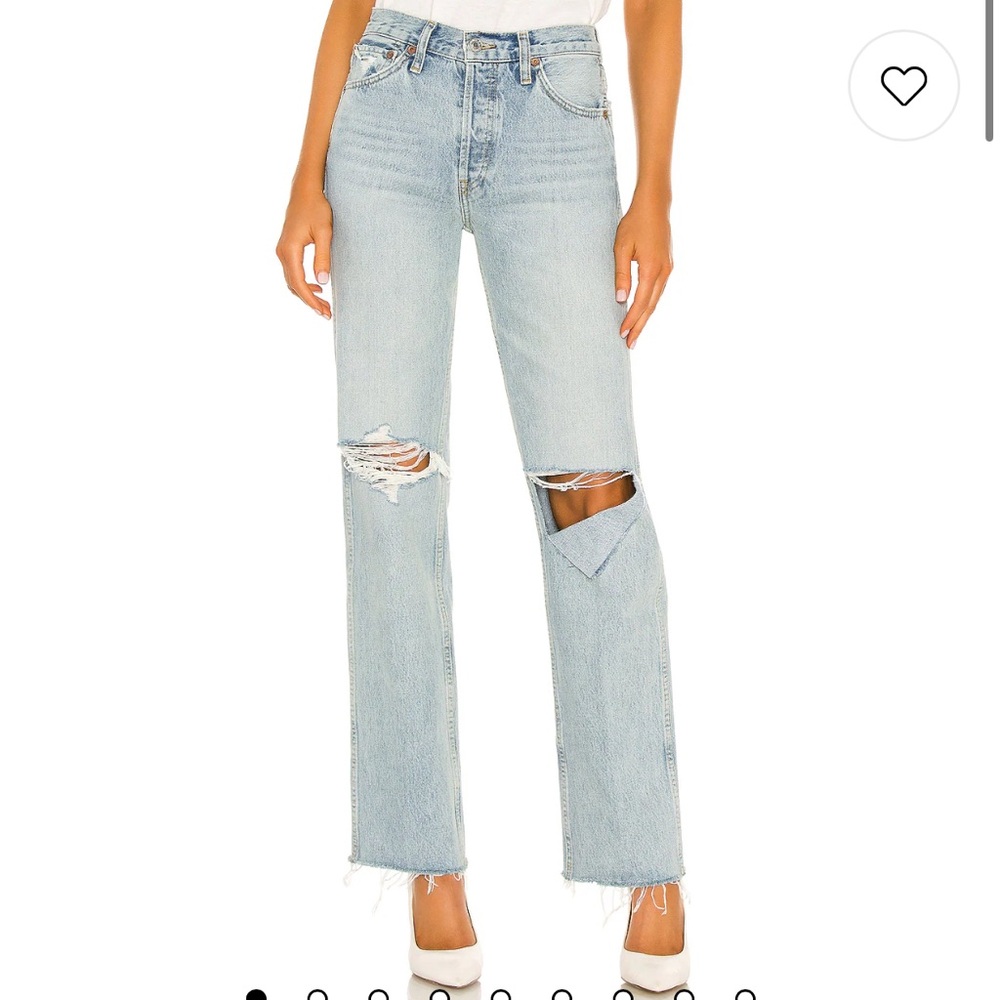 Re/Done 90s High Rise Loose Jeans in Breezy Indigo with Rips